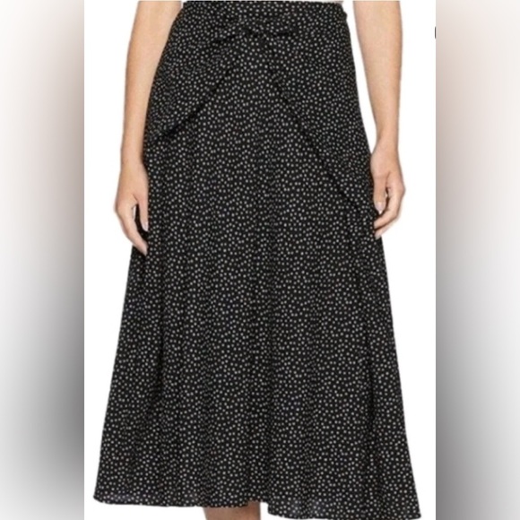 Vince Women's Size 6 Silk Black Celestial Polka Dot Wrap Tie Front Midi Skirt - Picture 11 of 16